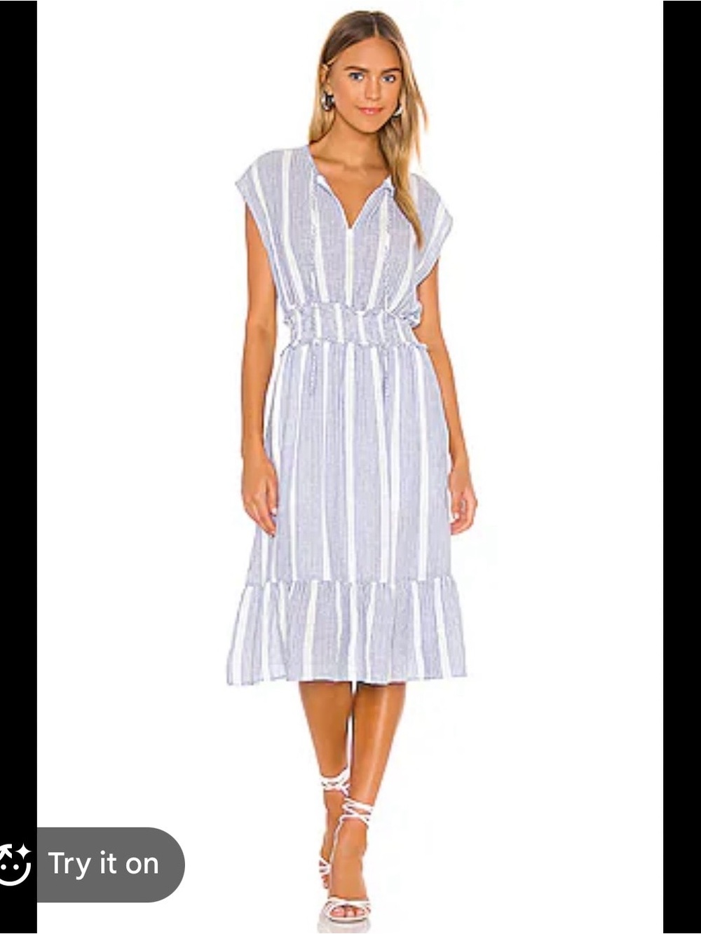 Rails Ashlyn Levanzo Blue and WhiteStriped V-Neck Midi Dress Size Small - Picture 1 of 9